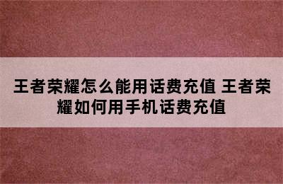 王者荣耀怎么能用话费充值 王者荣耀如何用手机话费充值